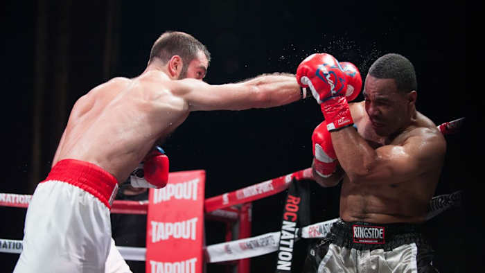 Murat Gassiev defeats Felix Cora Jr. and captures the IBF Inter-Continental Cruiserweight Title via TKO during a boxing match at the Grand Theater in Connecticut. Gassiev will meet Otro Wallin in a fight for WBA Intercontinental heavyweight belt in Antalya, Turkey this Saturday. WILL PAUL/ICON SPORTSWIRE/CORBIS/ICON SPORTSWIRE VIA GETTY IMAGES.